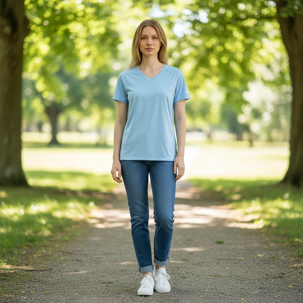 C9 Champion V-Neck Active Tee Women XL Light Blue Excellent Mesh Side Panels
